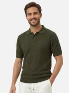 Men’s Textured Knit Polo Shirt Short Sleeve Classic Fit Lightweight