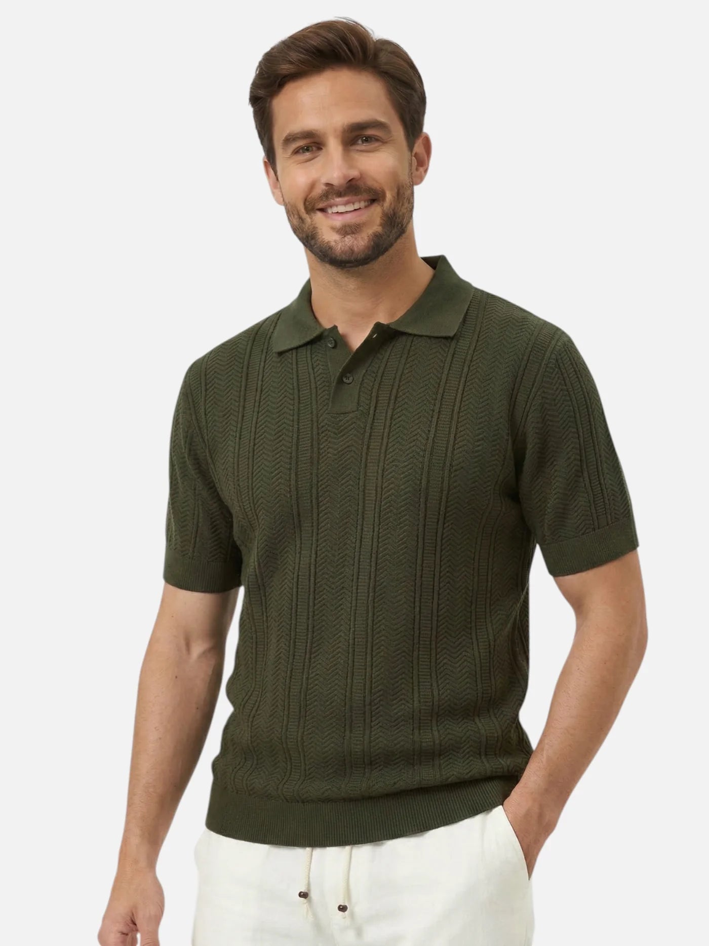 Men’s Textured Knit Polo Shirt Short Sleeve Classic Fit Lightweight