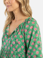 Women's Floral Maxi Dress with V-Neck, Puff Sleeves and Tiered Skirt