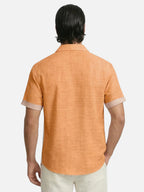 Men’s Short Sleeve Summer Button-Up Shirt with Vertical Stripes