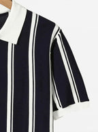 Men’s Striped Knit Polo Shirt with Zip Collar