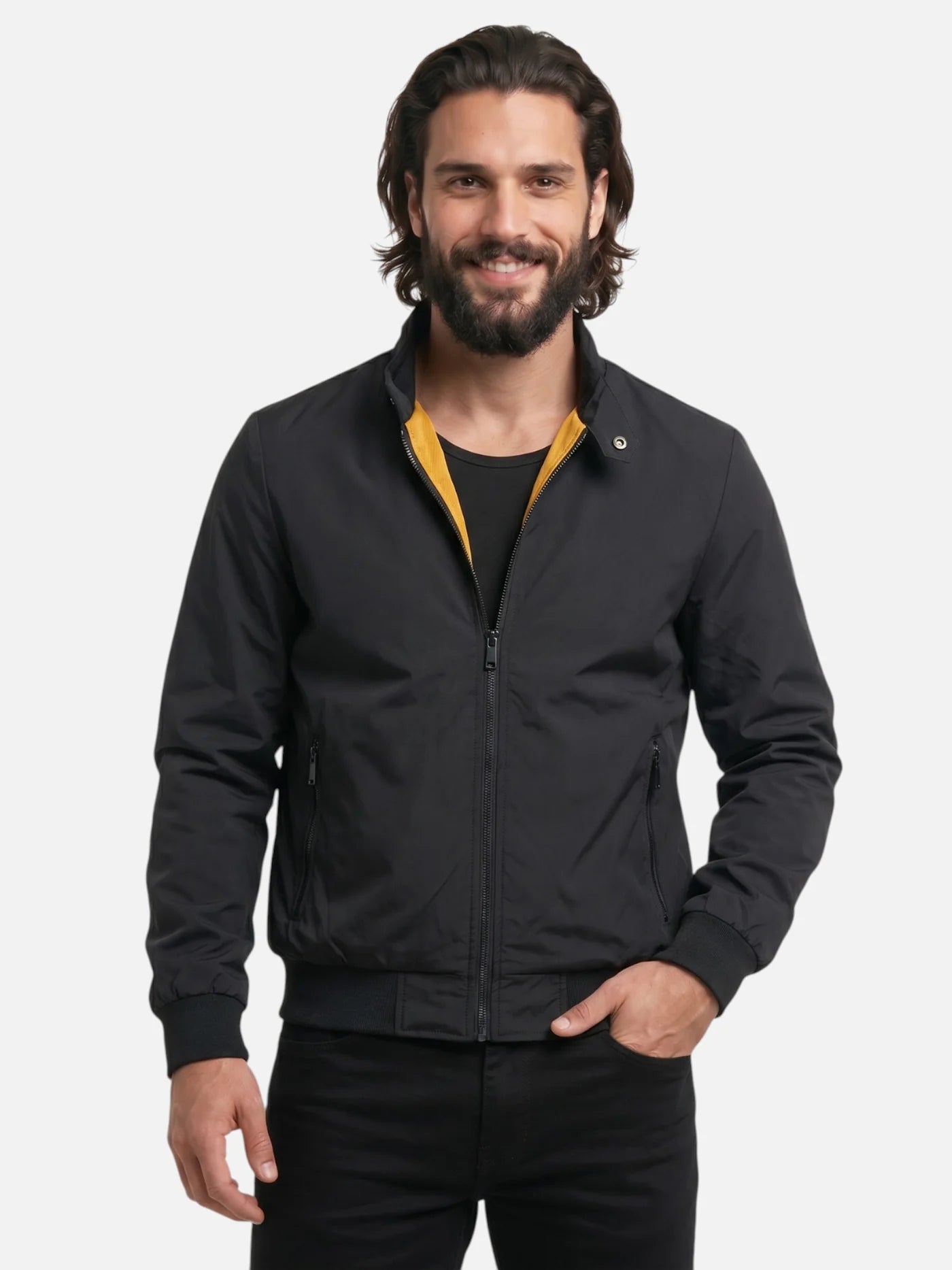 Men’s Lightweight Zip-Up Jacket with Stand Collar Casual Bomber Style