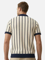 Men’s Striped Knit Polo Shirt Button-Up Textured Short Sleeve