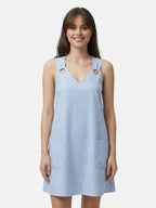 Women’s Striped A Line Mini Dress with Pockets Ring Detail and Sleeveless Design