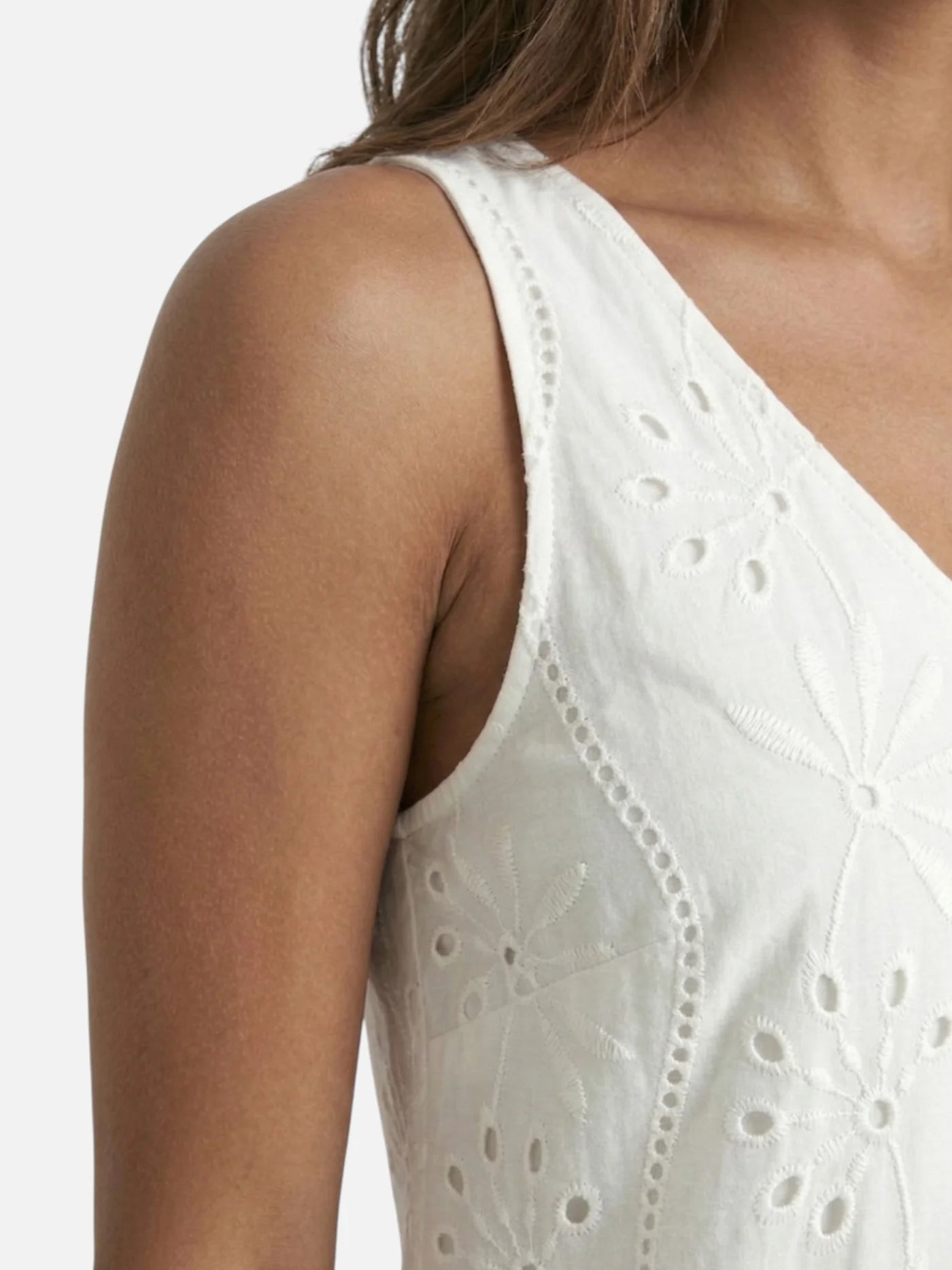 Women’s White Eyelet Lace Dress with V Neck and Flowy Fit