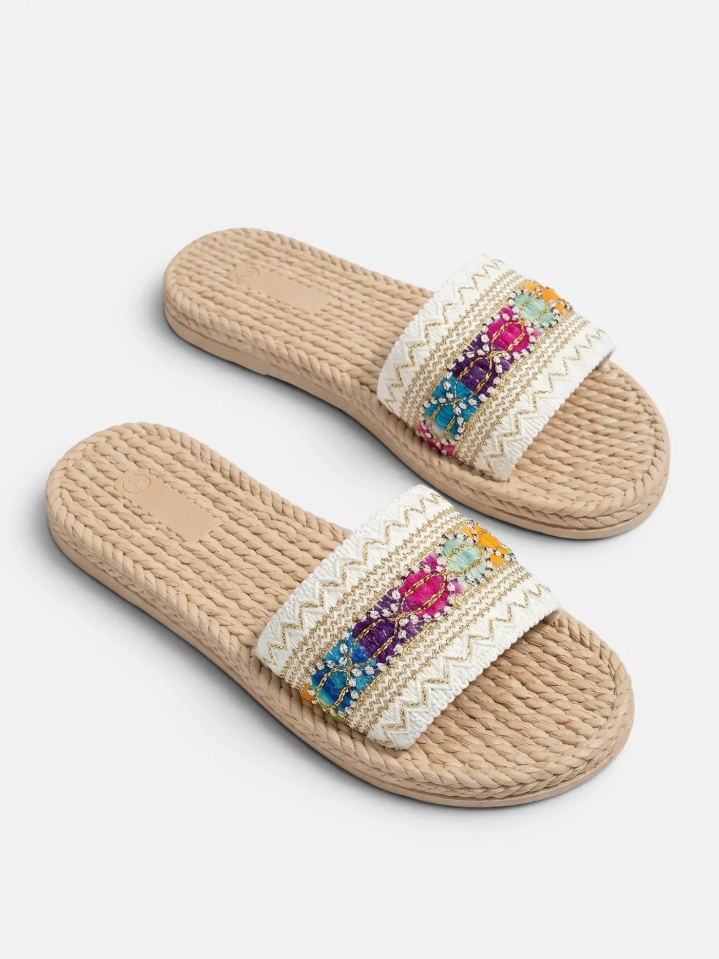 Women's Boho Slide Sandal with Embroidered Strap and Braided Sole