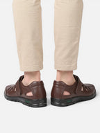 Men's Leather Fisherman Shoe with Velcro Strap and Cutout Detail