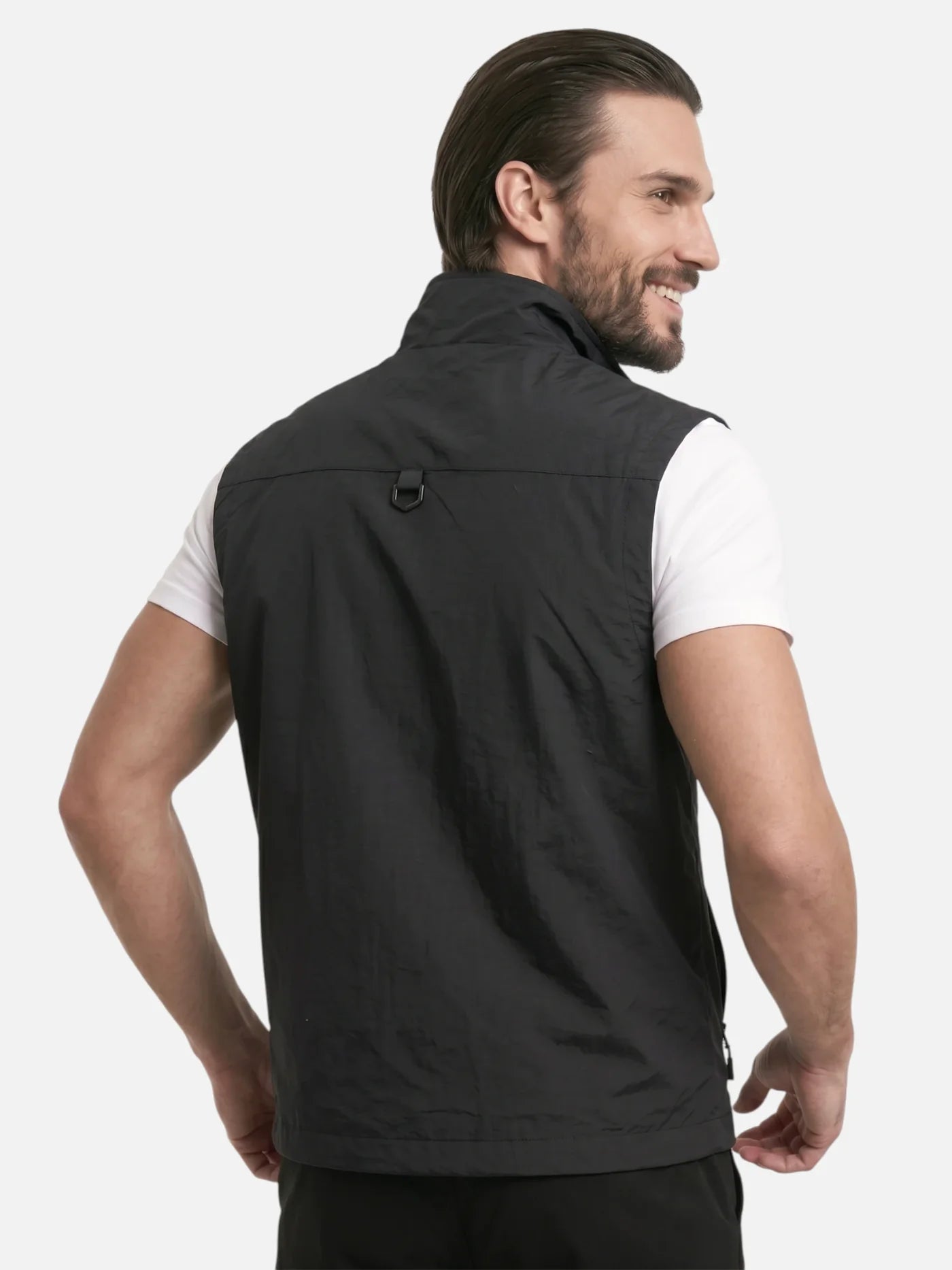 Men's Multi-Pocket Vest with Stand Collar