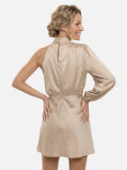 Women's Satin One-Shoulder Mini Dress with Draped Mock Neck