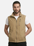 Men's Multi-Pocket Vest with Stand Collar