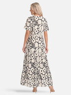 Women's Floral Maxi Dress with V-Neck and Tiered Ruffle Skirt