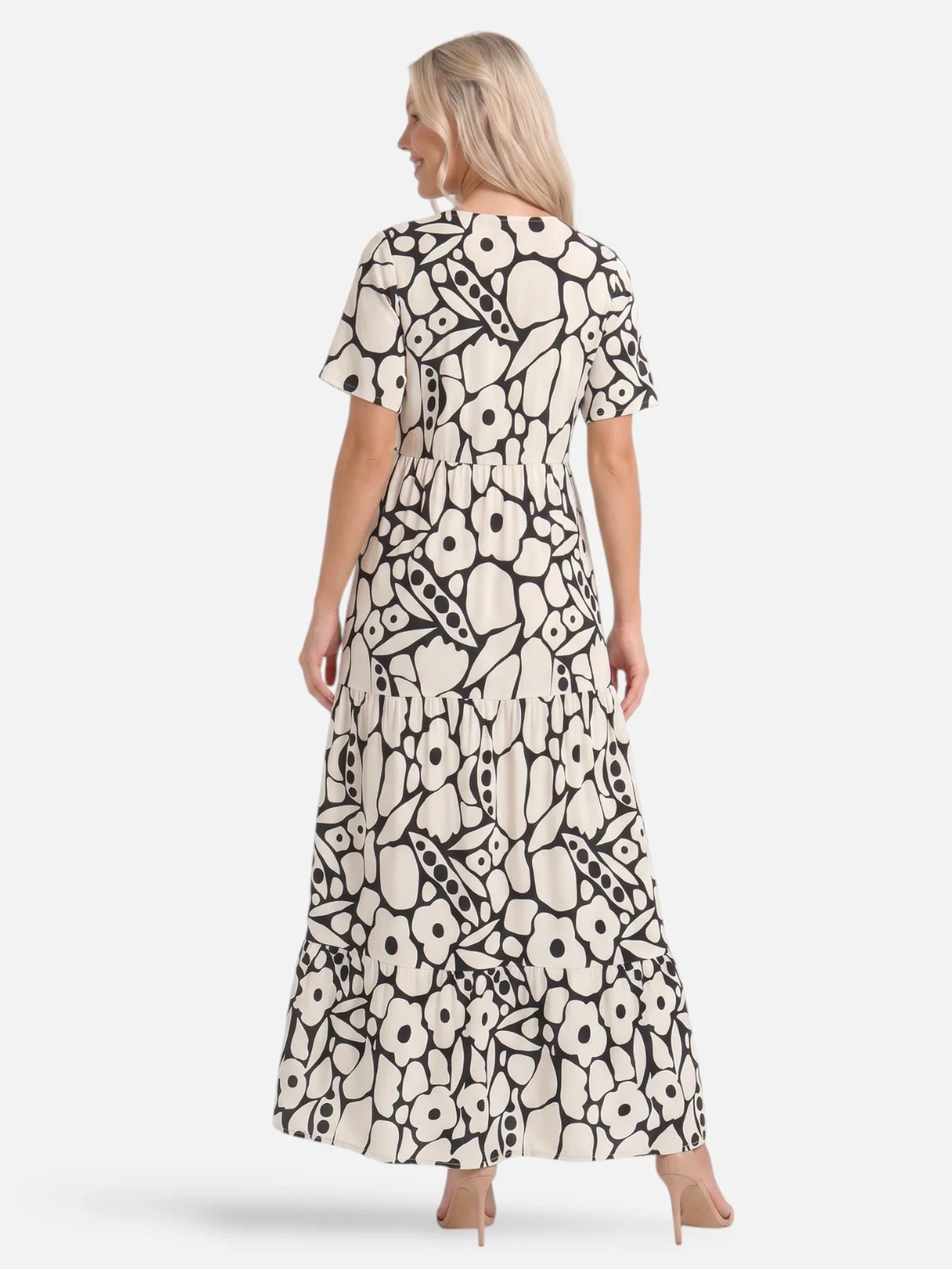 Women's Floral Maxi Dress with V-Neck and Tiered Ruffle Skirt