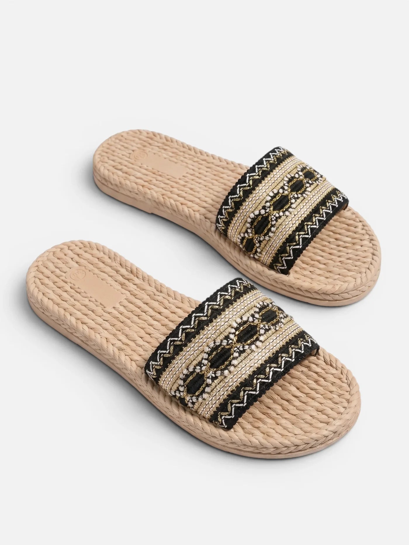 Women's Boho Slide Sandal with Embroidered Strap and Braided Sole
