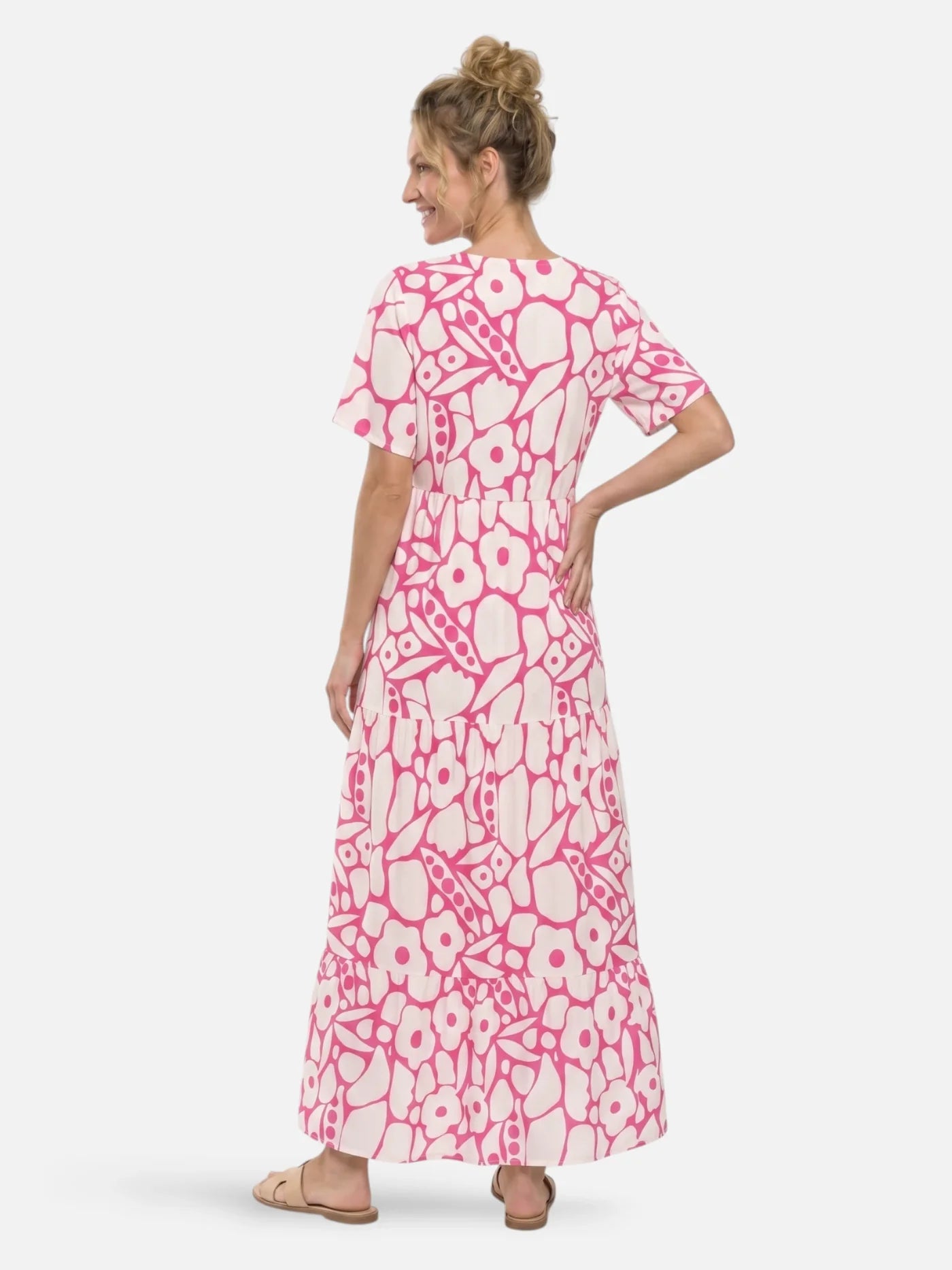 Women's Floral Maxi Dress with V-Neck and Tiered Ruffle Skirt