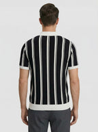 Men’s Striped Knit Polo Shirt with Zip Collar