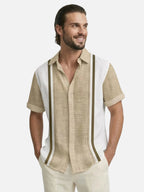 Men’s Short Sleeve Summer Button-Up Shirt with Vertical Stripes