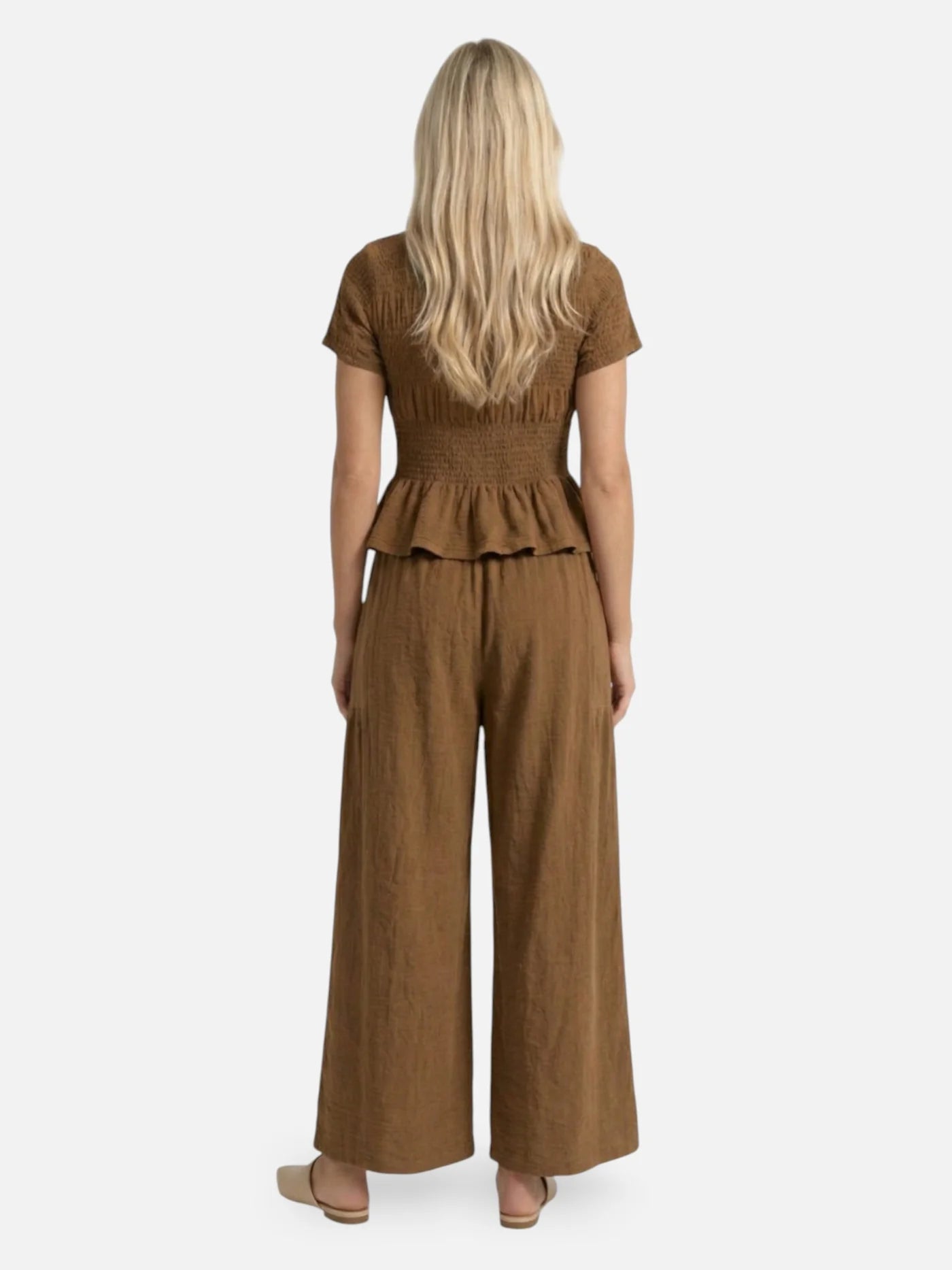 Women’s Textured Matching Set with Short Sleeve Top and Wide Leg Pants