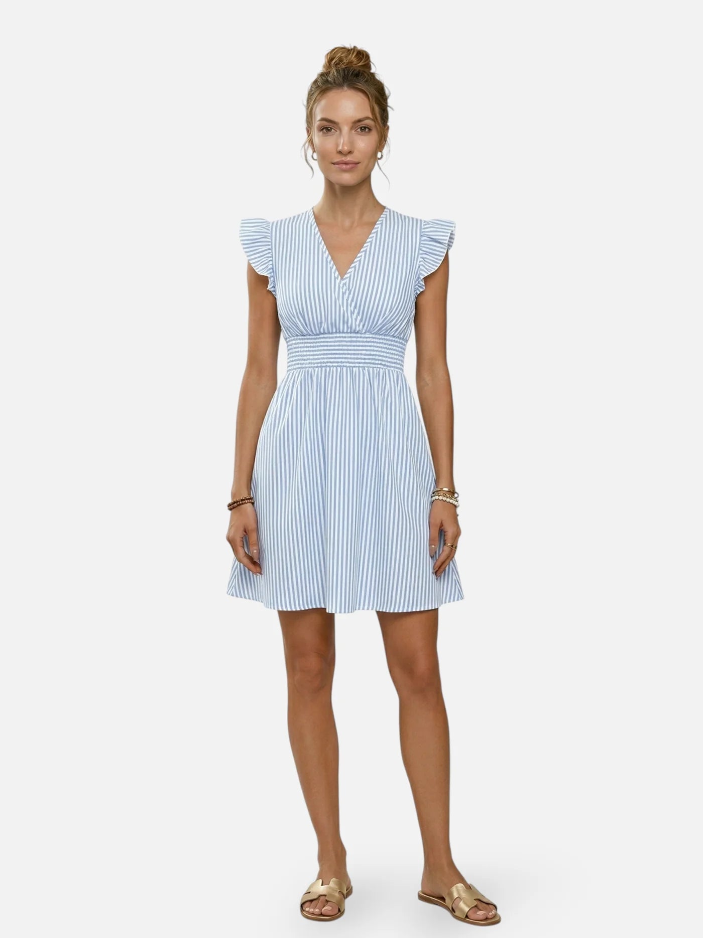 Women’s Striped Summer Dress with Ruffle Sleeves