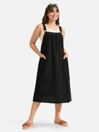 Women's Midi Pinafore Dress with Adjustable Straps and Side Pockets