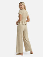 Women’s Textured Matching Set with Short Sleeve Top and Wide Leg Pants