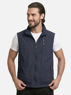 Men's Multi-Pocket Vest with Stand Collar