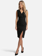 Women's Draped V-Neck Bodycon Dress with Asymmetric Slit