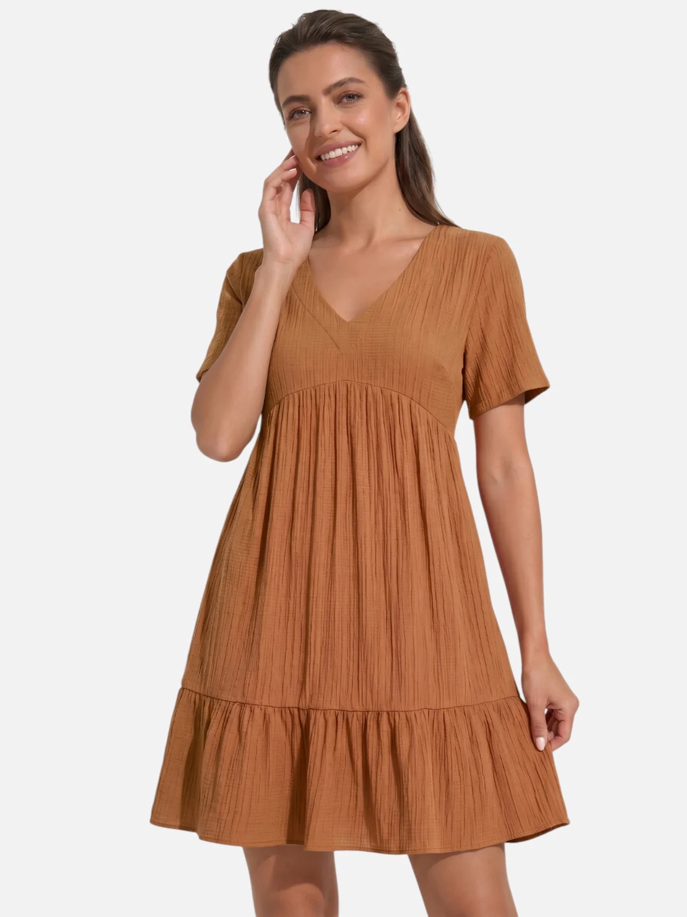 Women's V-Neck Babydoll Dress with Tiered Ruffle Hem