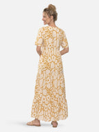 Women's Floral Maxi Dress with V-Neck and Tiered Ruffle Skirt