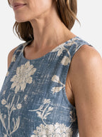 Women's Floral Print Sleeveless Midi Dress with Round Neck