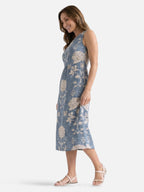 Women's Floral Print Sleeveless Midi Dress with Round Neck