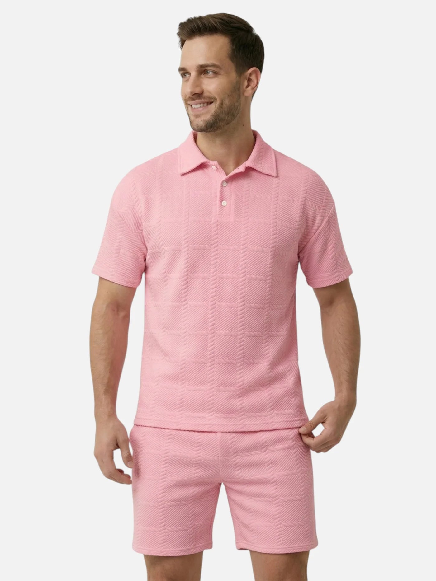 Men’s Textured Polo & Shorts Matching Set – Short Sleeve Summer 2-Piece Outfit