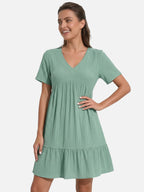 Women's V-Neck Babydoll Dress with Tiered Ruffle Hem