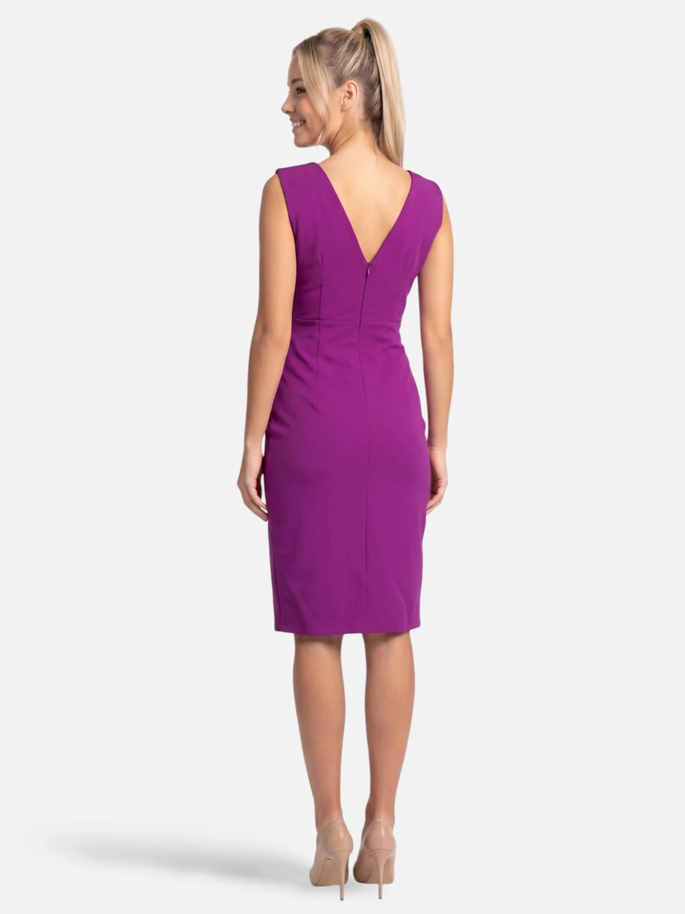Women's Draped V-Neck Bodycon Dress with Asymmetric Slit