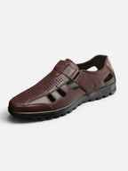 Men's Leather Fisherman Shoe with Velcro Strap and Cutout Detail