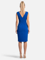 Women's Draped V-Neck Bodycon Dress with Asymmetric Slit