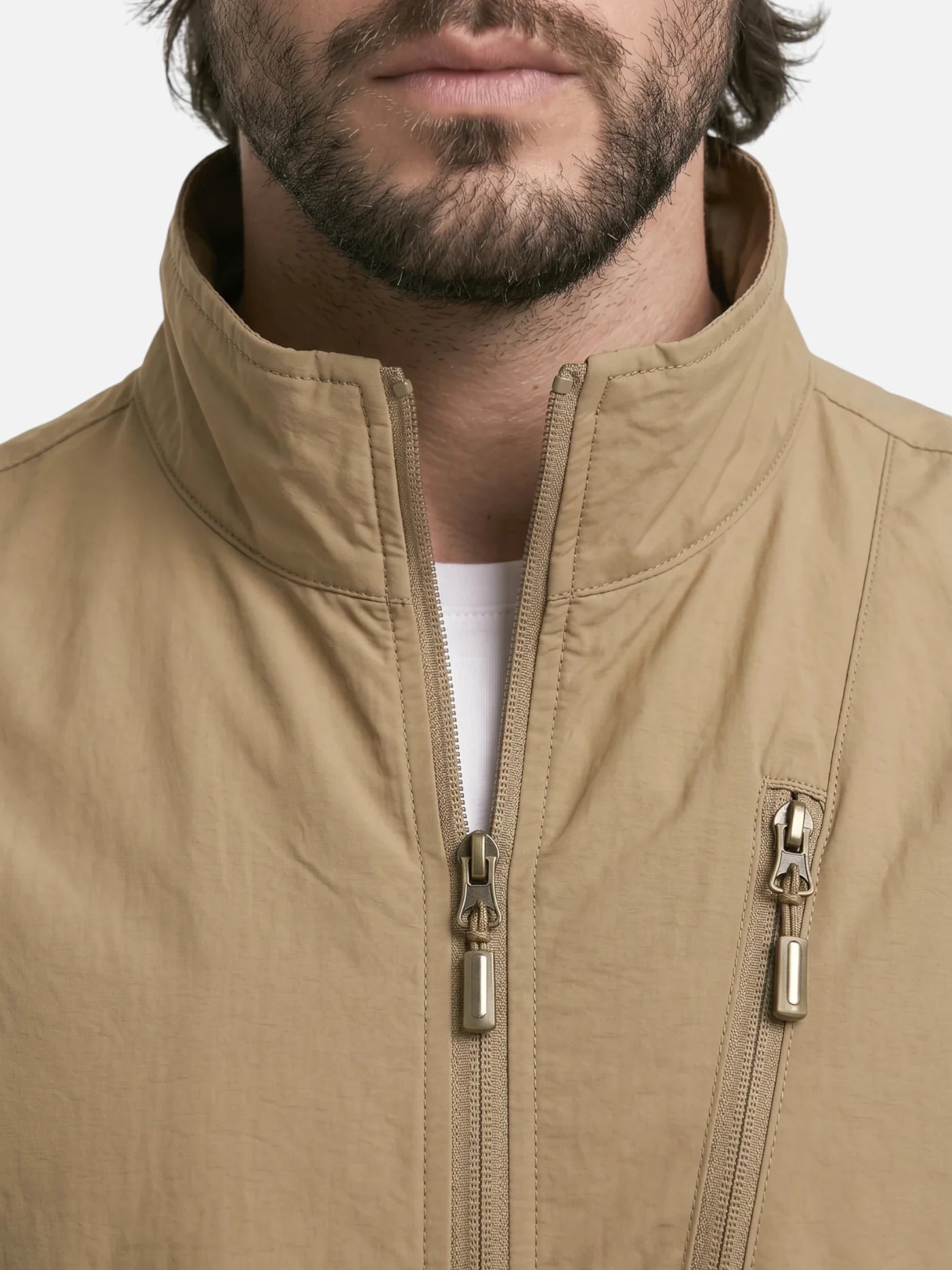 Men's Multi-Pocket Vest with Stand Collar