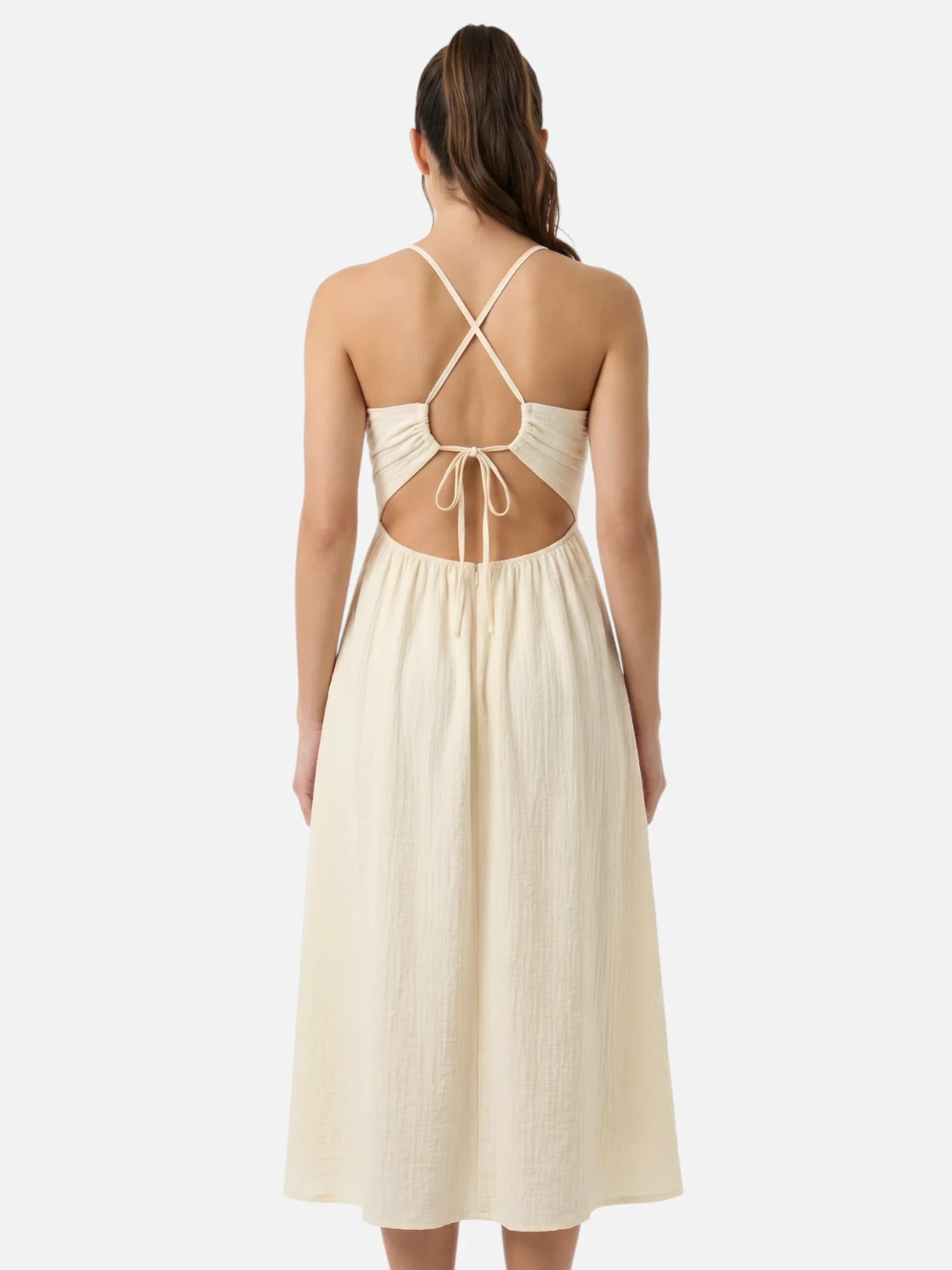 Women's Halter Midi Dress with Open Back and Side Slit