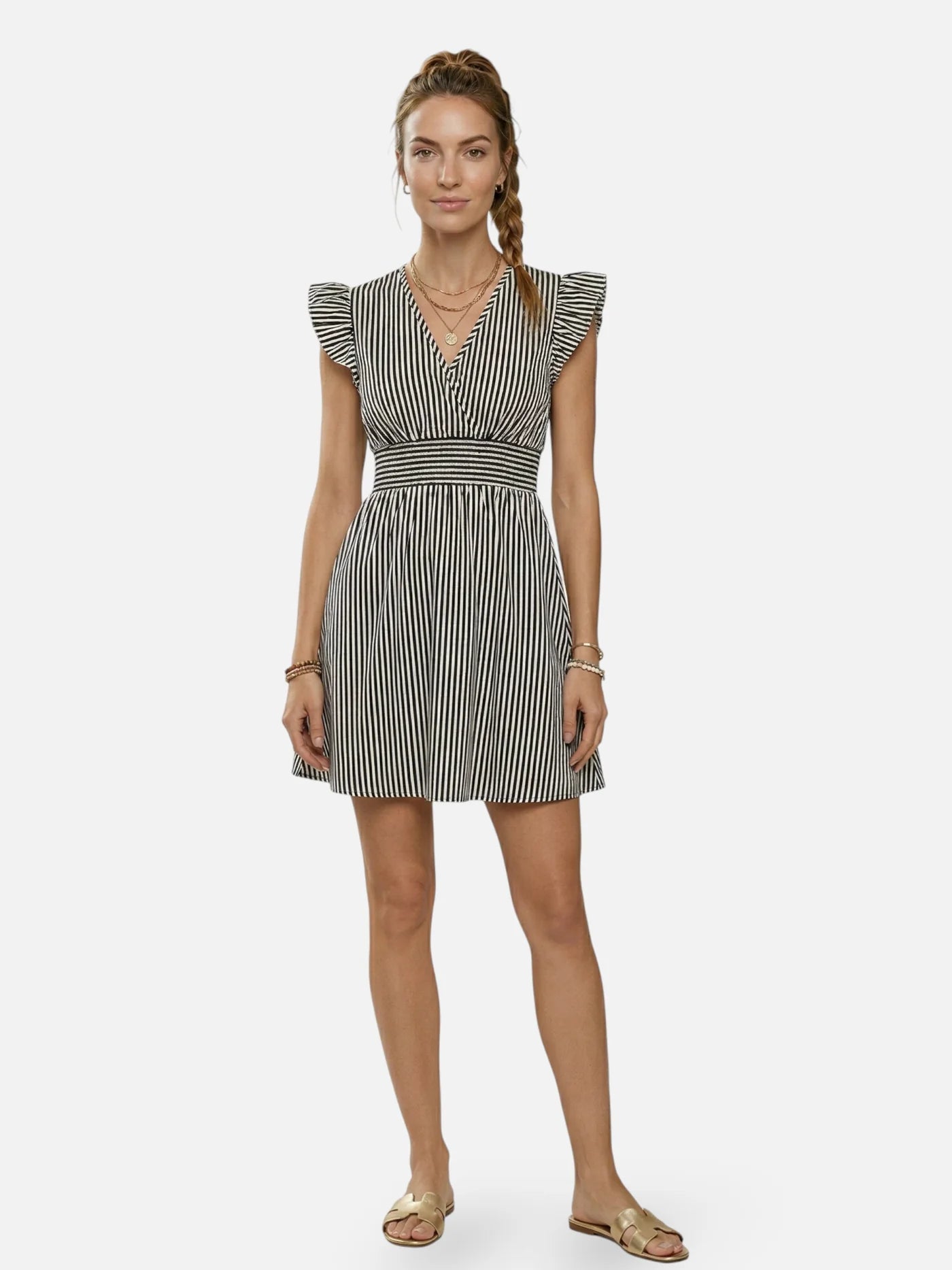 Women’s Striped Summer Dress with Ruffle Sleeves