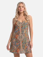 Women's Paisley Print Boho Mini Dress with Spaghetti Straps