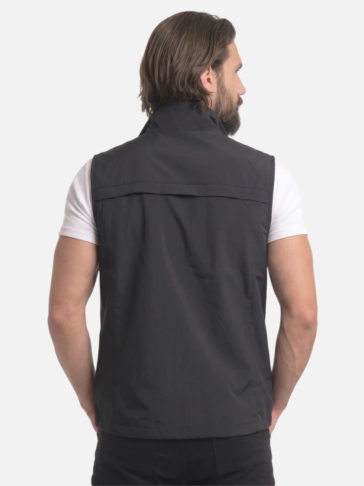 Men's Zip-Up Vest with Stand Collar and Zip Pockets