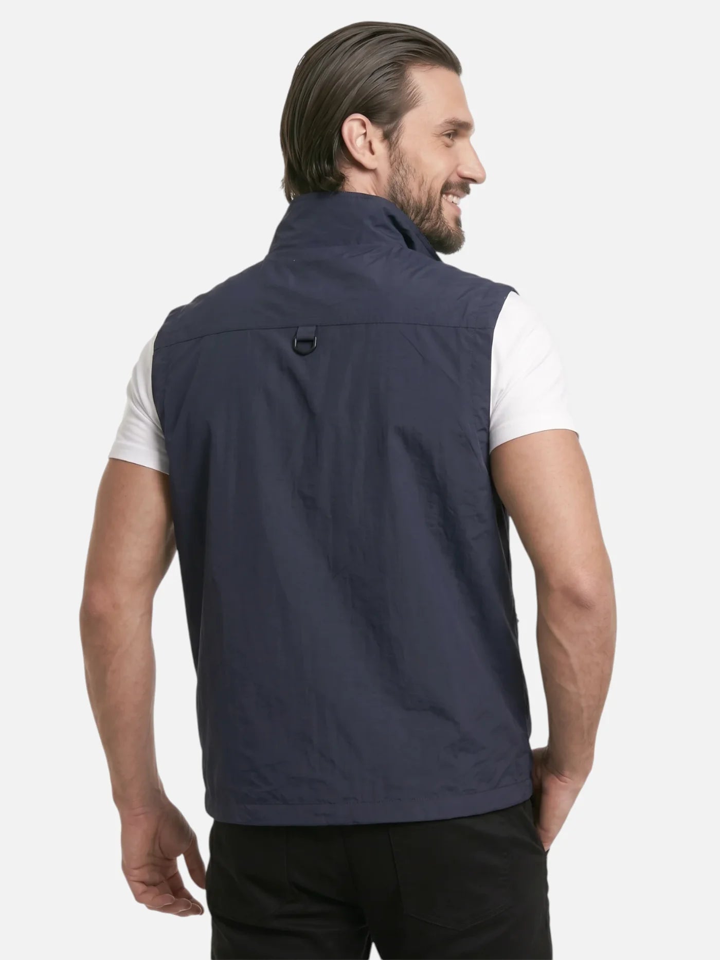 Men's Multi-Pocket Vest with Stand Collar