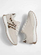 Women's Beige Sneakers with Leopard Print Accents