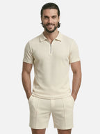 Men’s Textured Summer Set with Short Sleeve Polo and Matching Shorts