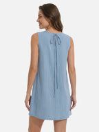 Women's Sleeveless Dress with Vertical Ruffle Trim and Pockets