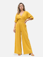 Women’s Wide Leg Jumpsuit – Elegant Wrap V-Neck Dressy One-Piece