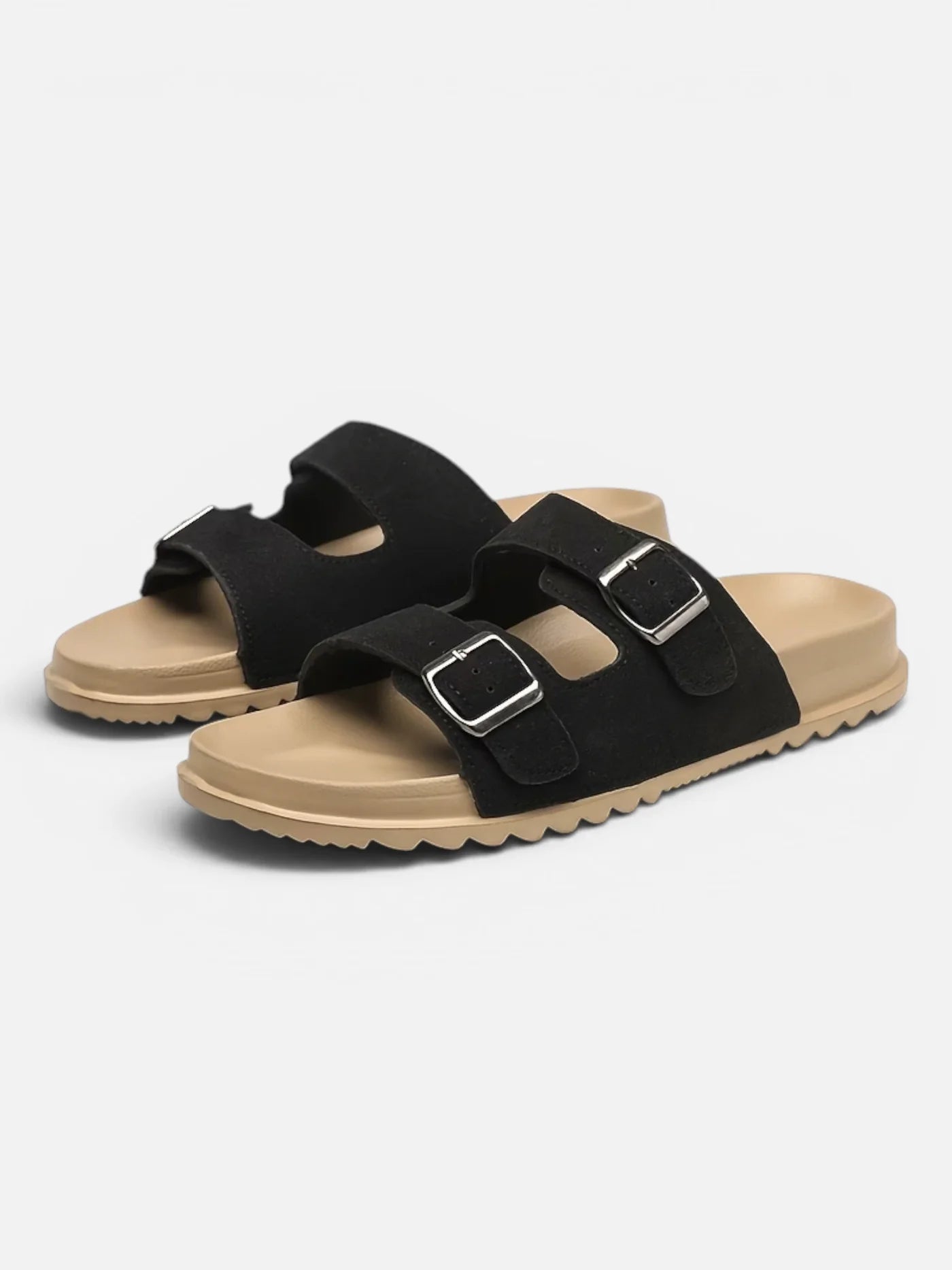 Men's Double Strap Slide Sandal with Metal Buckles