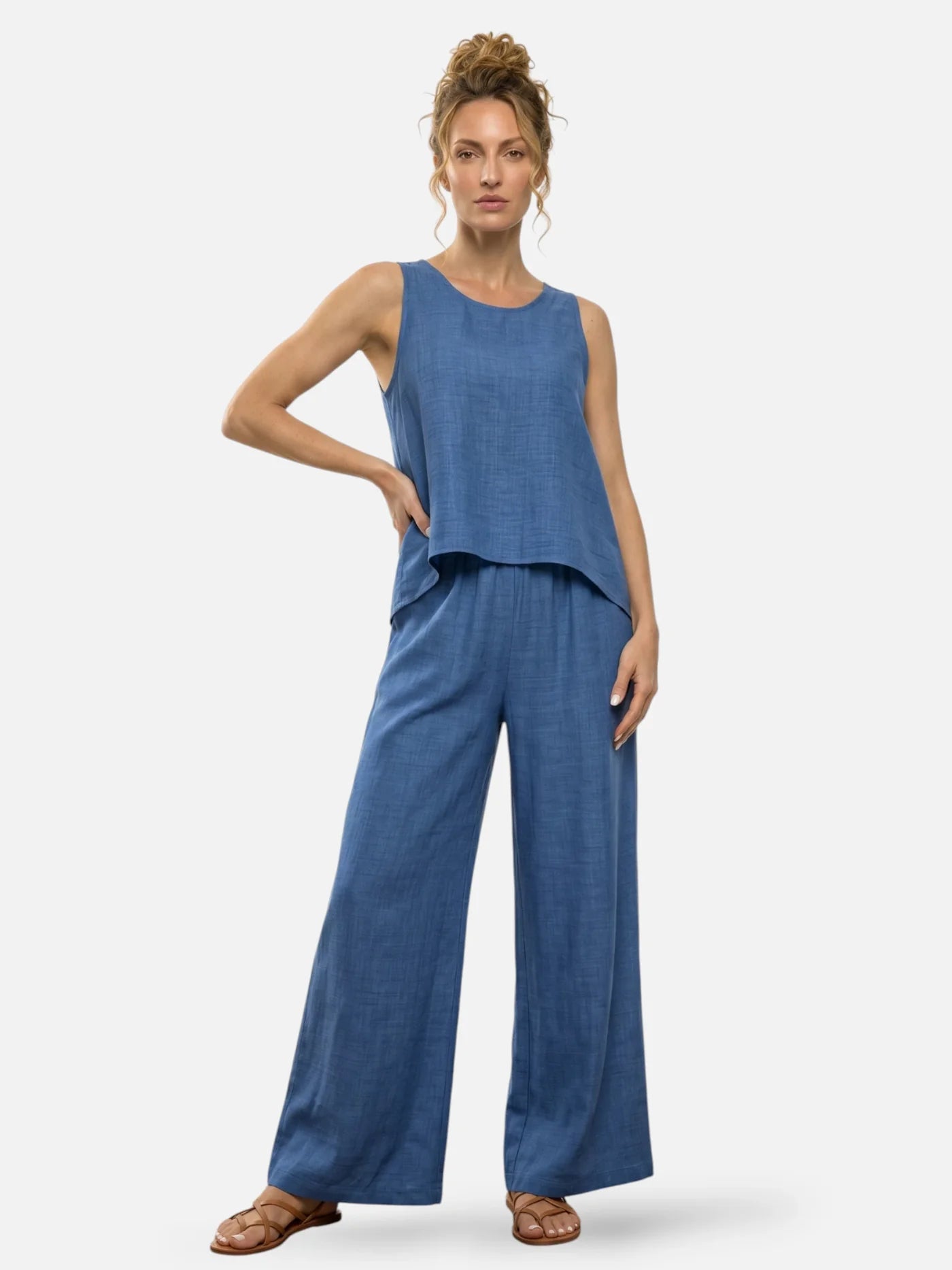 Women's Linen-Look Two-Piece Set with Crochet Back Detail