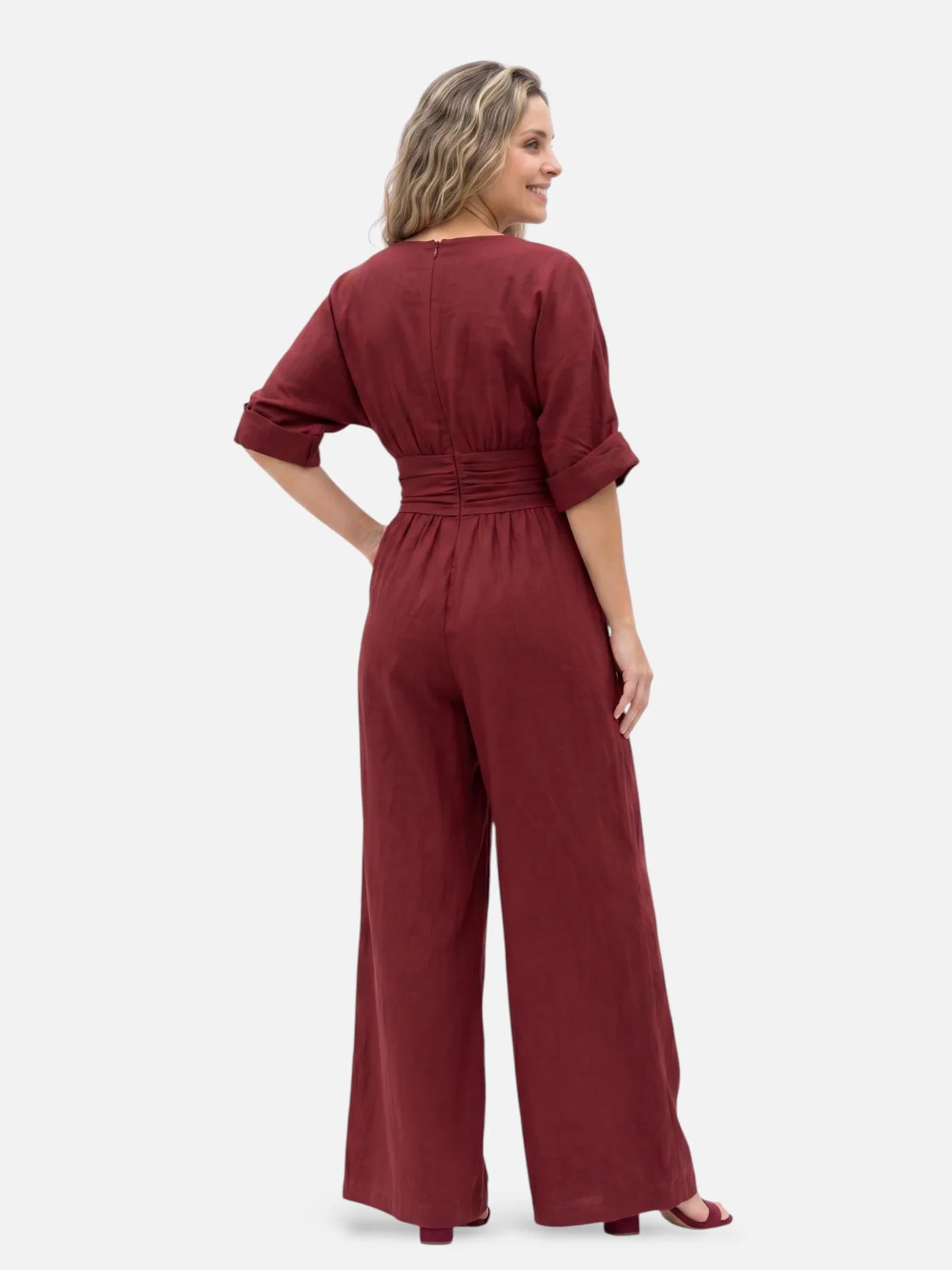 Women’s Wide Leg Jumpsuit – Elegant Wrap V-Neck Dressy One-Piece