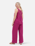 Women's Linen-Look Two-Piece Set with Crochet Back Detail