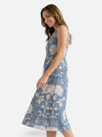 Women's Floral Print Sleeveless Midi Dress with Round Neck